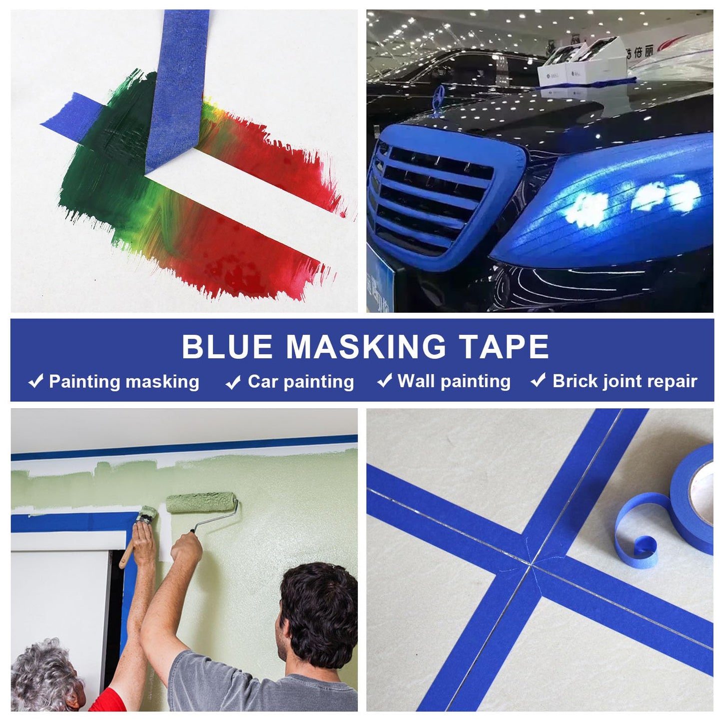 BOMEI PACK 3 Pack Painters Tape, 1 inch x 30yds, Premium Painting Masking Tape, Clean Release Paper Tape for Home and Office (Blue)