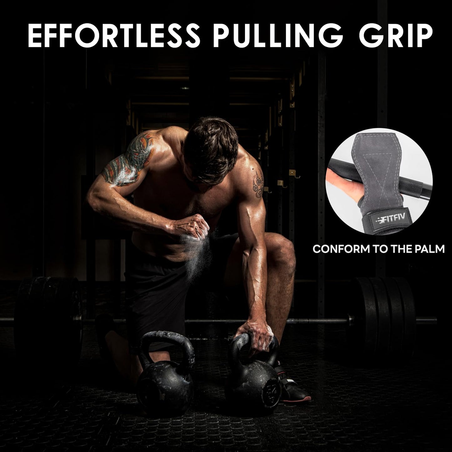 FITFIV Weight Lifting Wrist Strap, Double Leather Weightlifting Wrist Straps for Gym Strength Training, Neoprene Padded Wrist Wraps - for Men & Women (Pair)