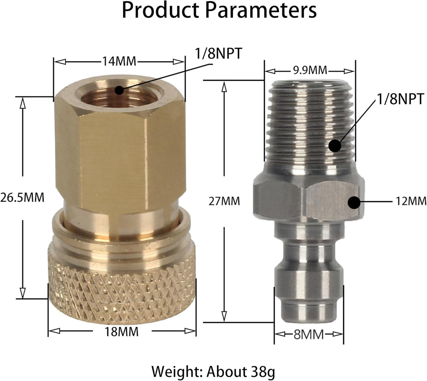 Skiennix Quick-Disconnect Set | 1/8 NPT Female Connector & 8mm Male Plug - Copper & Stainless Steel