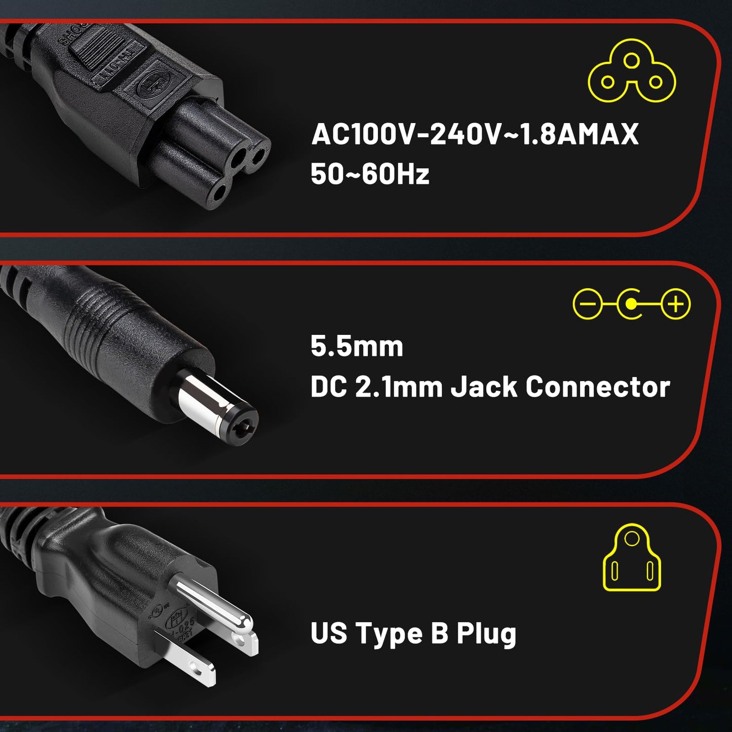 E-Mangue 36V Lithium Battery Charger Output 42V 2A for Electric Bike Battery Scooter Batteries, Charger with DC2.1 Jack Connector (5.5X2.1mm)
