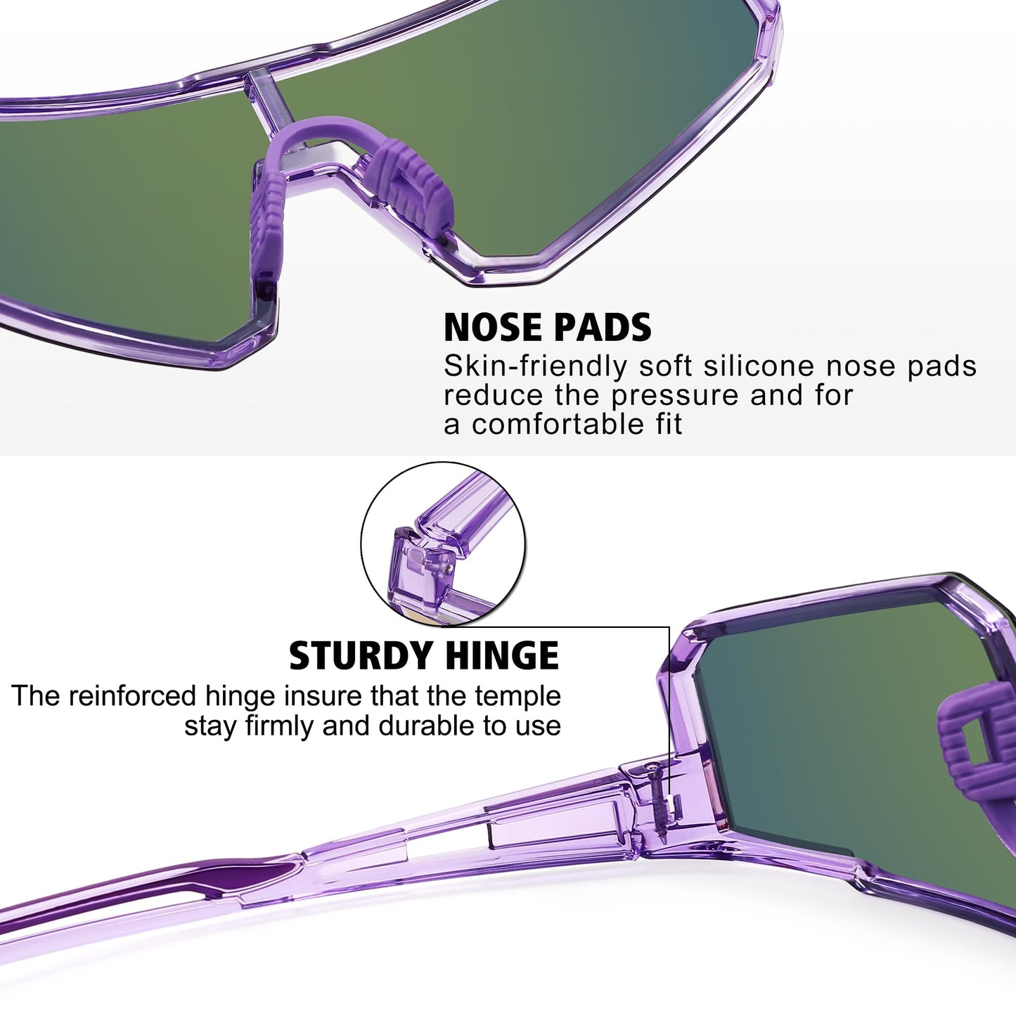 STORYCOAST Polarized Sports Sunglasses for Men Women,Driving Fishing Cycling Mountain Bike Sunglasses UV400 Protection,Purple-Purple，73