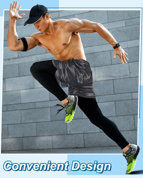 Cutecrop 3 Pcs Men's 2 in 1 Athletic Running Pants Quick Dry Gym Workout Compression Pants with Pockets Towel Loop(Multicolor,L)