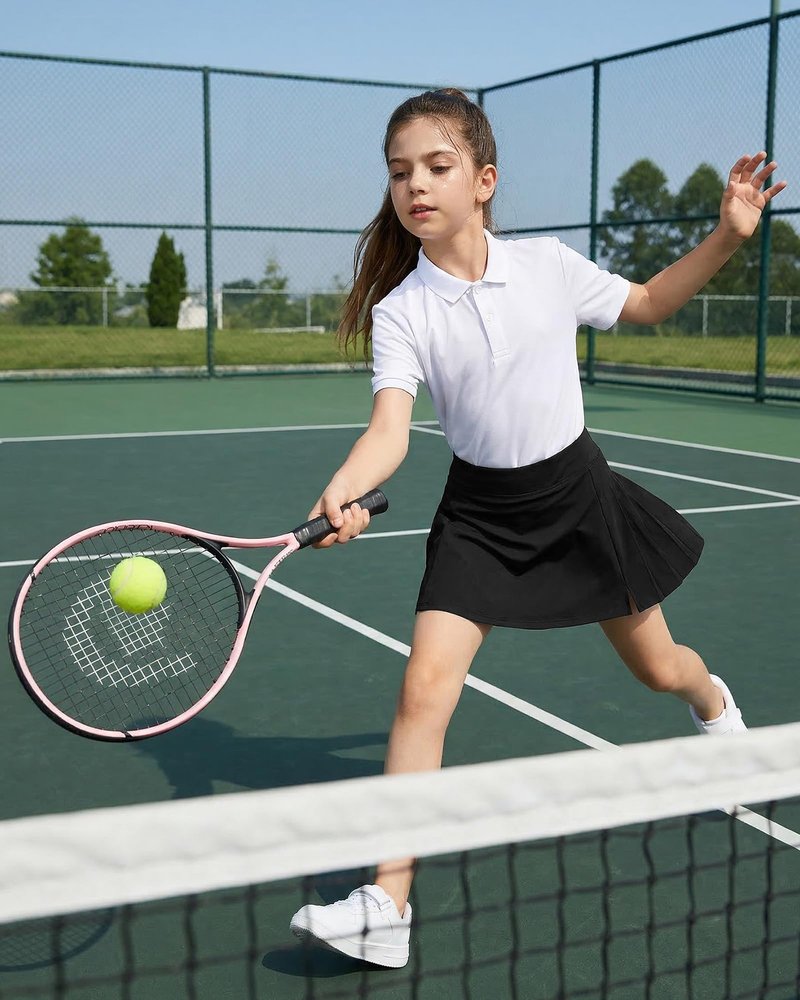 Stelle Girl's Tennis Skirts with Shorts Pockets Tennis Golf Skirts Running Workout Athletic Pleated Skort 5-15Years (Black, L)