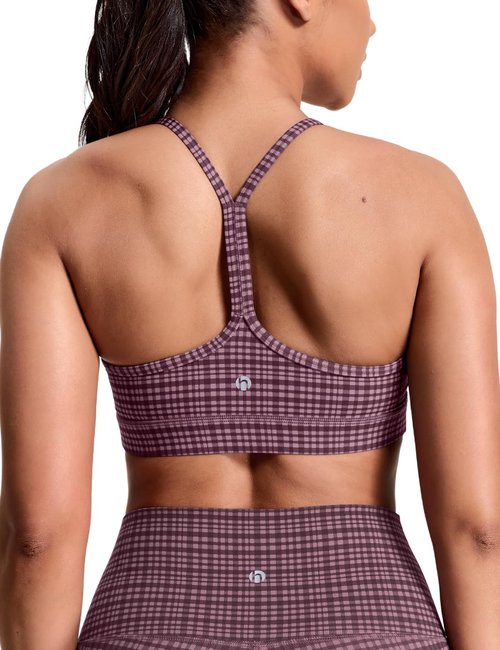 HeyNuts to Freest Womens Y Back Sports Bra, Low Impact Spaghetti Thin Strap Racerback Wirefree Workout Athletic Basic Gym Yoga Tops Padded with Built in Bras Vintage Desert Rose Grid S