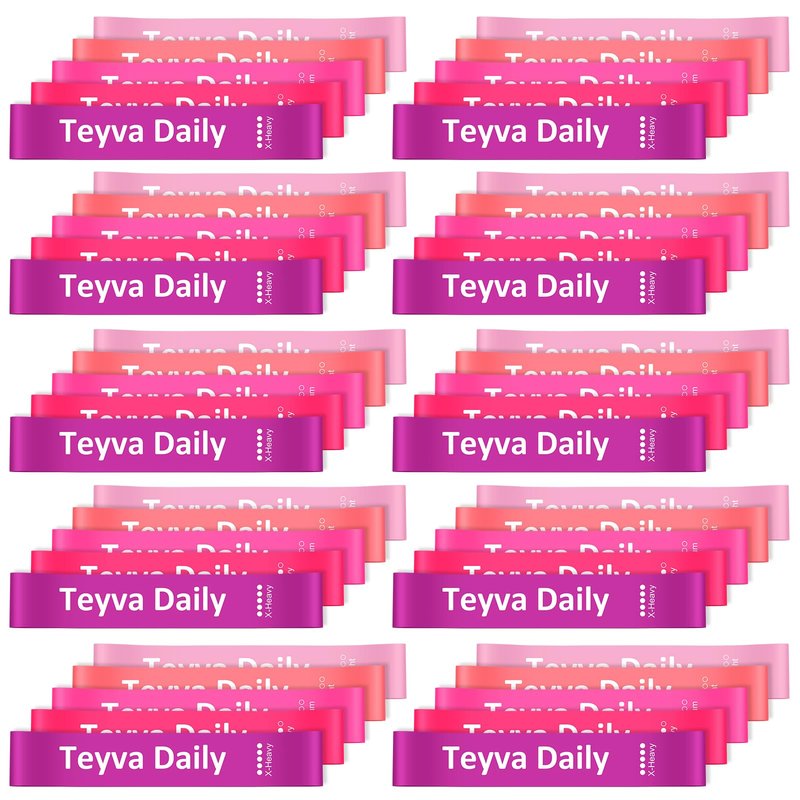 Teyva Daily 50 Pcs Resistance Loop Exercise Bands for Booty Workout Stretch Exercise Bands 5 Level Each Set with Storage Bag Non Slip for Legs Squat Resistance Loop Women Men Fitness(Pink)