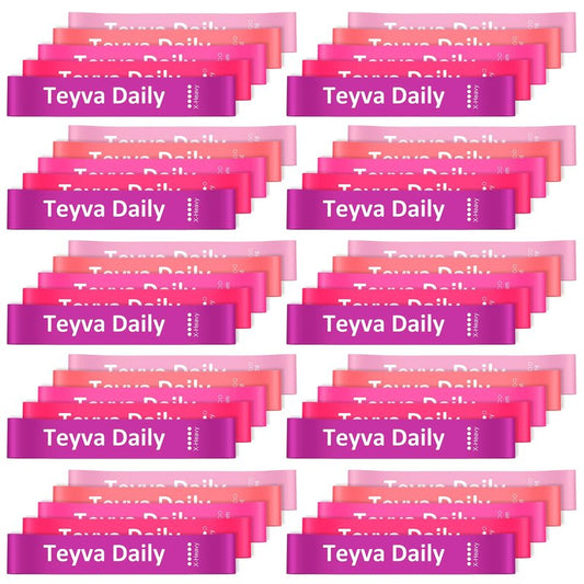 Teyva Daily 50 Pcs Resistance Loop Exercise Bands for Booty Workout Stretch Exercise Bands 5 Level Each Set with Storage Bag Non Slip for Legs Squat Resistance Loop Women Men Fitness(Pink)