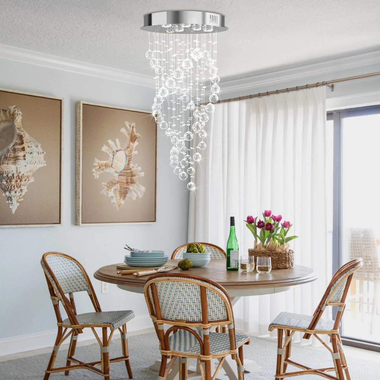 Modern Luxury 6-Lights Spiral Raindrop Crystal Chandeliers for Dining Room, k9 Crystal Ball Flush Mount Ceiling Light Fixture for Living Room,Bedroom,Bathroom,Hallway,Staircase of CRYSTOP