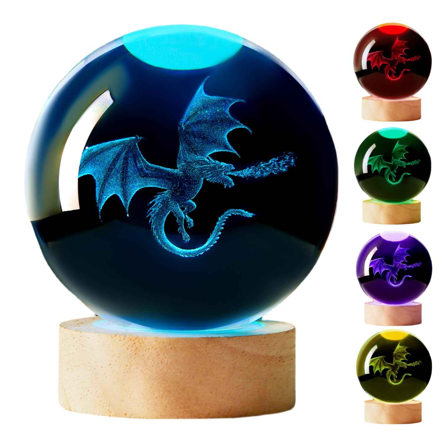 3D Dragon Crystal Night Light, 3.15 Inch Crystal Ball Lamp with Remote 16 Color Change, Dragon Figurines Toy Gifts for Birthday Christmas