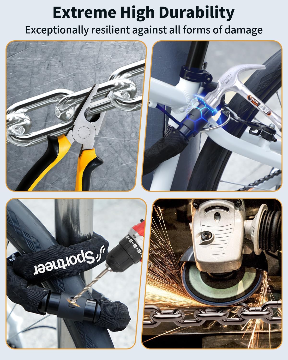 Sportneer Bike Lock - High Security 8mm Thick Anti-Theft Chain Lock | 3.2/4ft Heavy Duty with 2 Keys