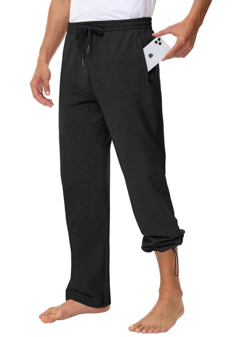 MIVEI Men's 34" Cotton Yoga Sweatpants - Athletic Casual Lounge Open Bottom Straight Leg Loose Sweat Pants with Zip Pockets Black