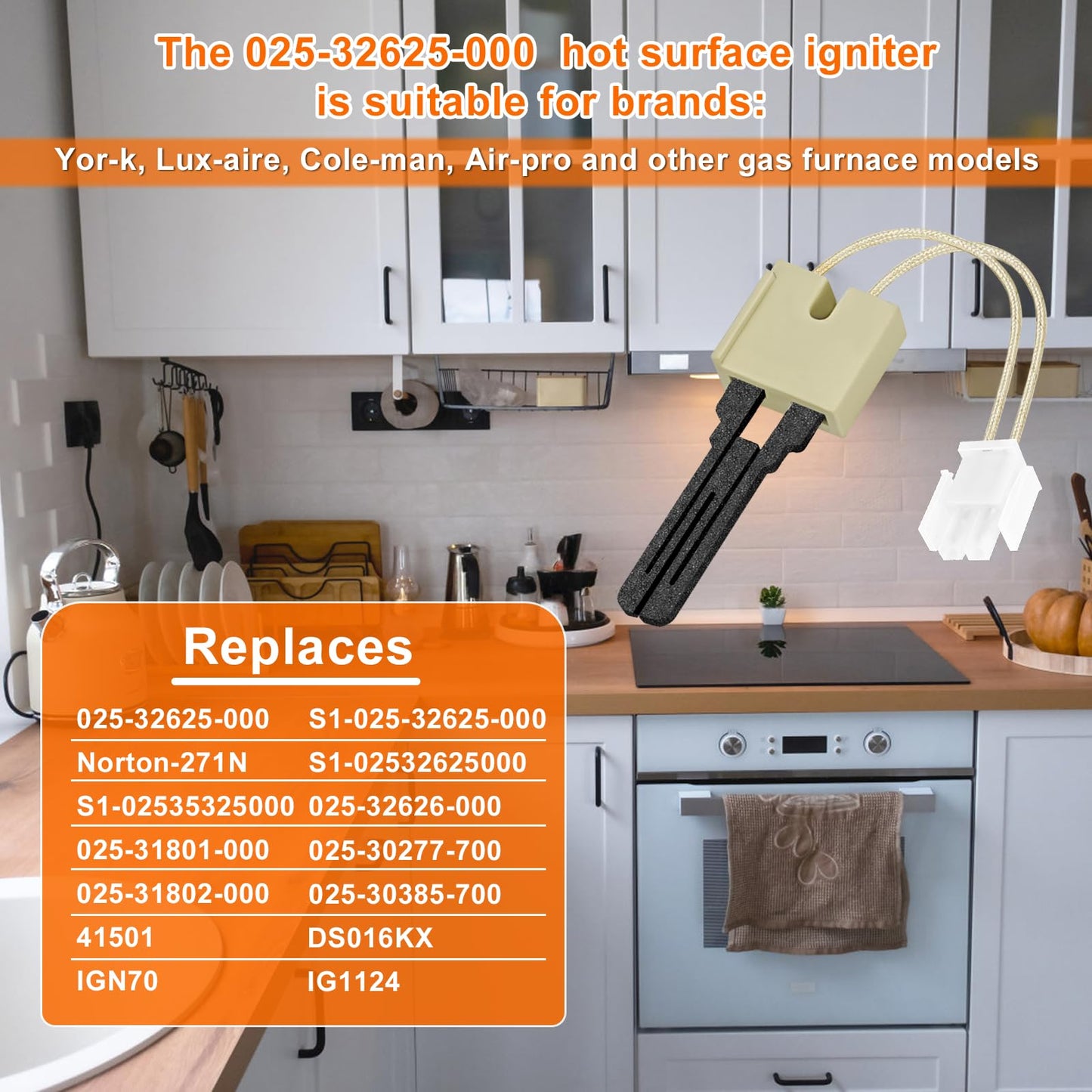 025-32625-000 Norton 271N Furnace Hot Surface Ignitor 025-32626-000 With Plug for Yor-k Cole-man Ev-con Lu-xaire Replace S1-025-32625-000 025-31801-000 S1-025-35325-000 By Cenipar