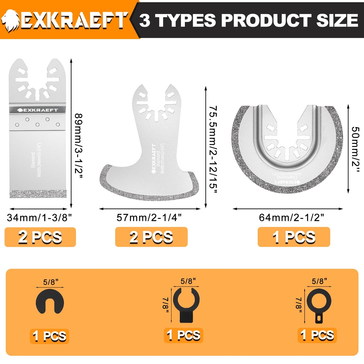 EXKRAEFT 5 PCS Grout Remover Tool Blades for Grout Removal Tile Mortar Concrete Masonry, Multi Tool Grout Removal Blade, Diamond Oscillating Tool Blades Fit Dewalt Milwaukee Ryobi Rockwell Fein