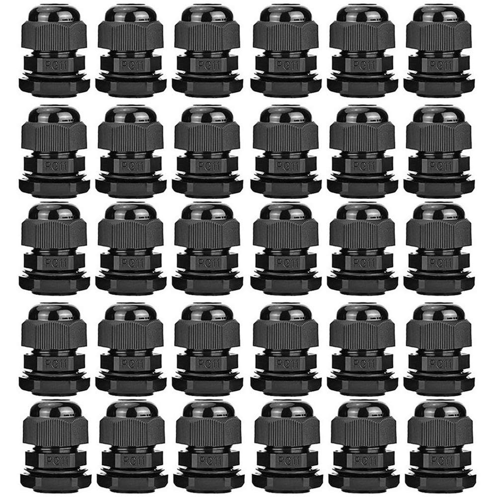 Gebildet Cable Gland, PG11 Plastic Waterproof Adjustable 5.0-10mm Cable Gland Joint with Gaskets, Wire Protector, M18*1.5 Wire Connector(Pack of 30, Black)