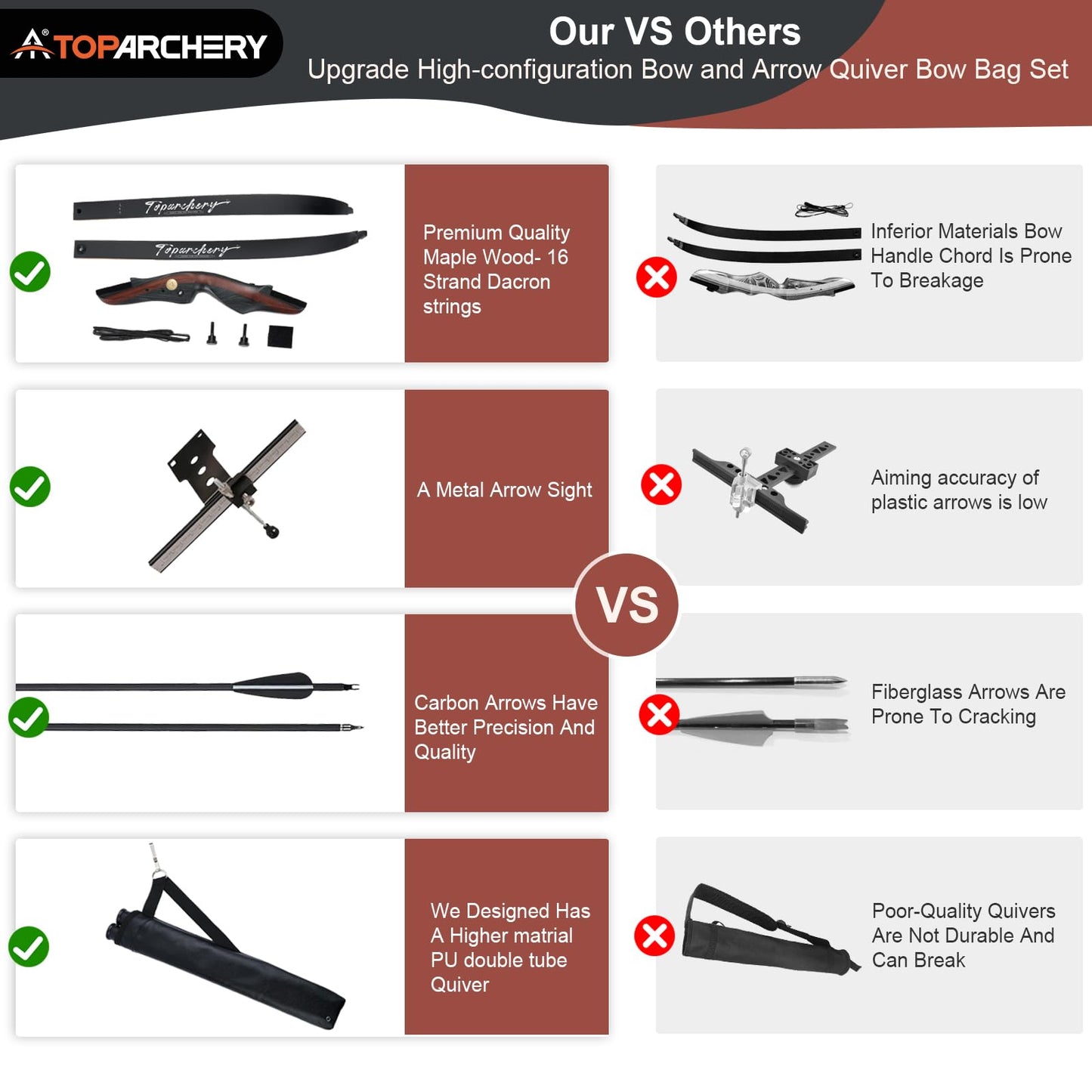 TOPARCHERY Archery 62" Bow and Arrow Set for Adults Youth Beginners, Recurve Bows for Adults, Traditional Takedown Archery Recurve Bow Practice Competition Right Hand-45LB