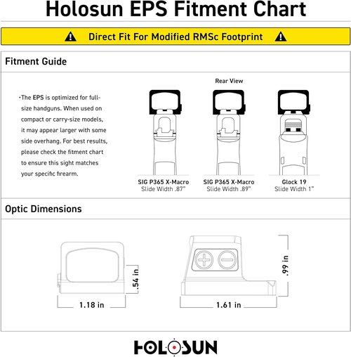 Holosun EPS Full Size Red/Green/Gold Closed Emitter Sight - 2MOA/6MOA with RMSc/RMR Adapter