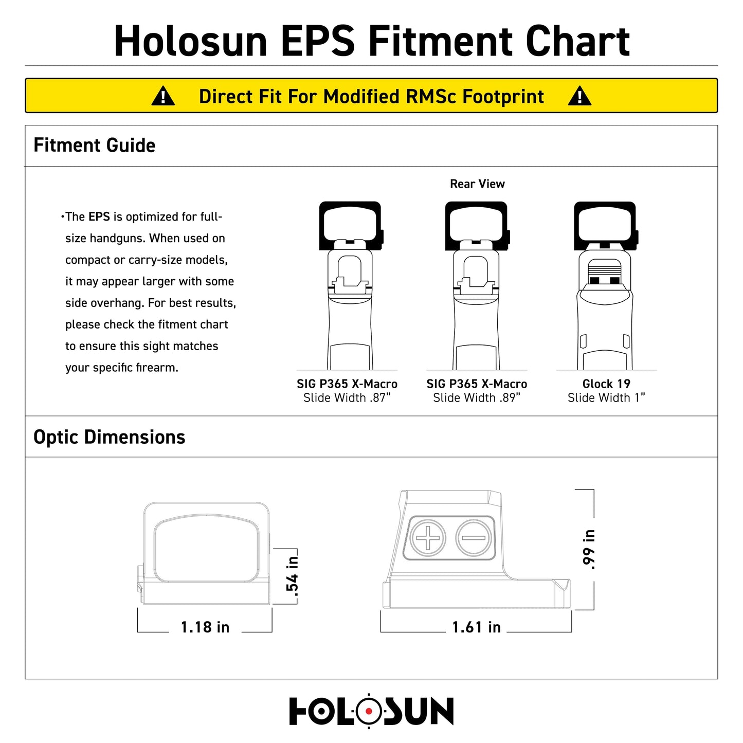 Holosun EPS Full Size Series 2MOA/6MOA or 2MOA with 32MOA Circle dot Options, Closed Emitter Sight, Modified RMSc, RMR Adapter Plate- Red/Green/Gold Options (2 MOA Dot, Green)