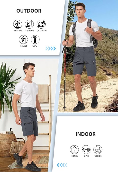 Hiauspor Men's Hiking Cargo Shorts - Quick Dry, Lightweight & Waterproof | 9"/10" with 6 Pockets