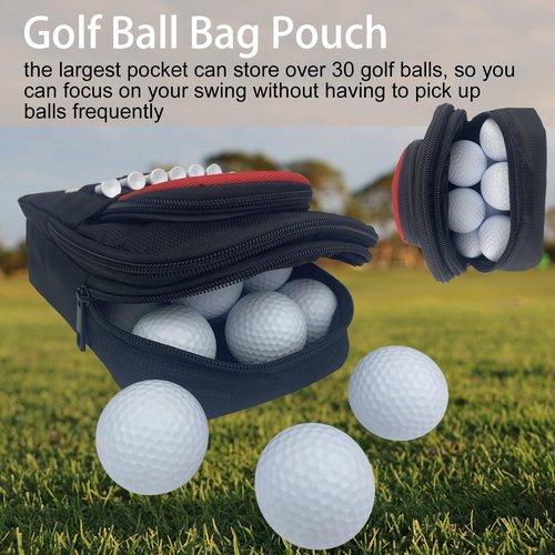 Sevance Golf Accessory Bag with Valuables Pouch – Detachable Golf Pouch for Men & Women, Zippered Pockets for Balls, Tees & Essentials – Fits Golf Cart or Stand Bag (Red Edge)