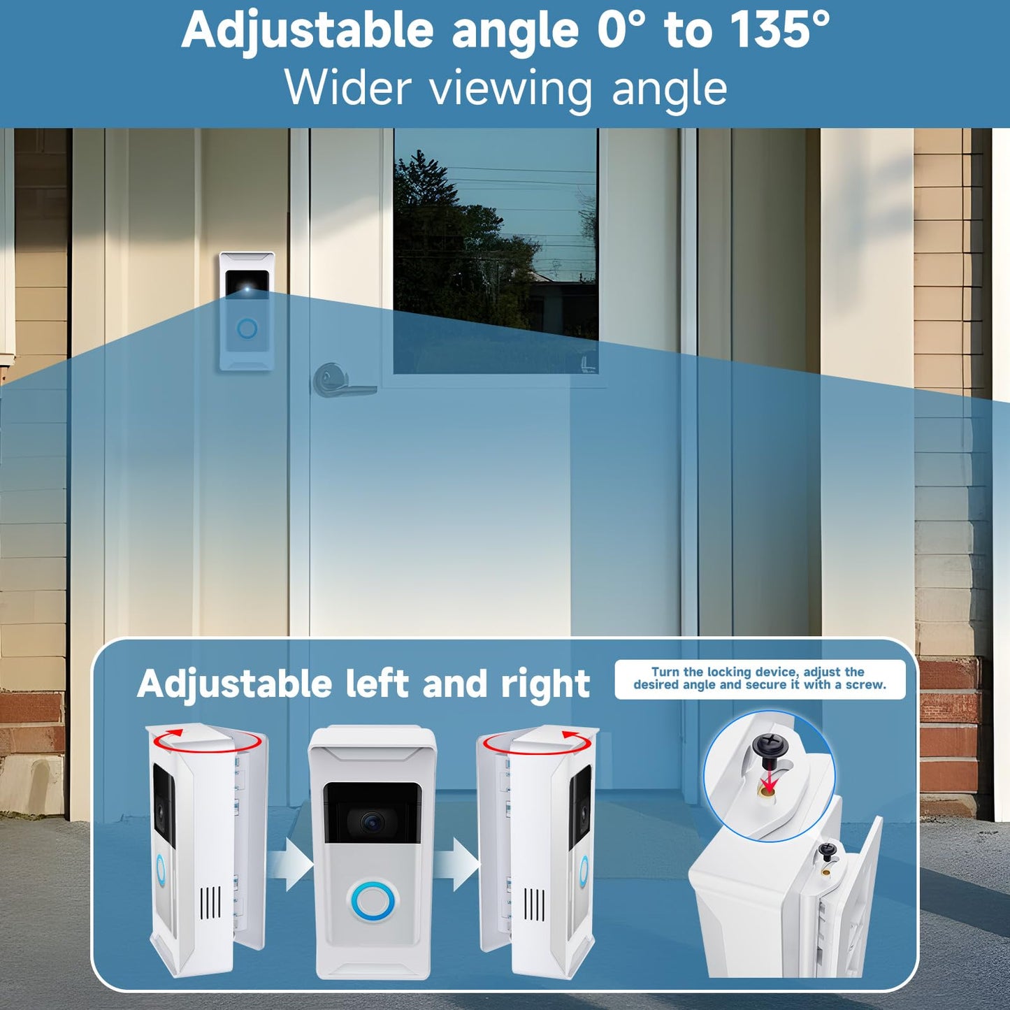 Anti-Theft Video Doorbell Mount Compatible with Ring/Blink Wireless Camera Doorbell, Adjustable Angle Doorbell Mount No-Drill Battery Doorbell Bracket for Houses, Apartments, Businesses（White