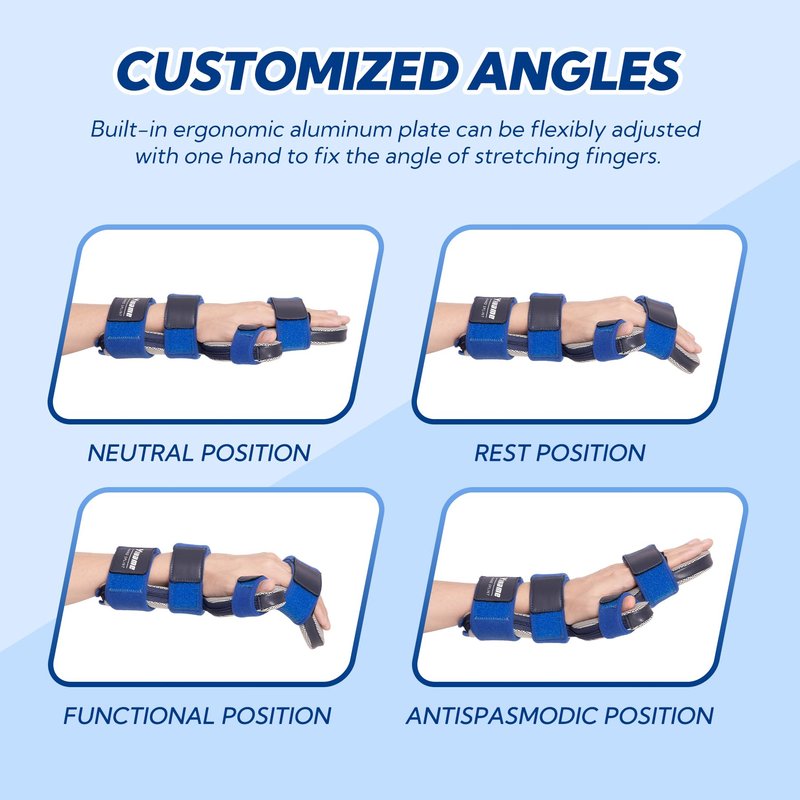 YiYame Resting Hand Splint, Stroke Hand Brace with Finger Support, Hand immobilizer for Carpal Tunnel Wrist Night Support, 5 fingers Straightening, Flexion Contractures, Fits Right & Left, M