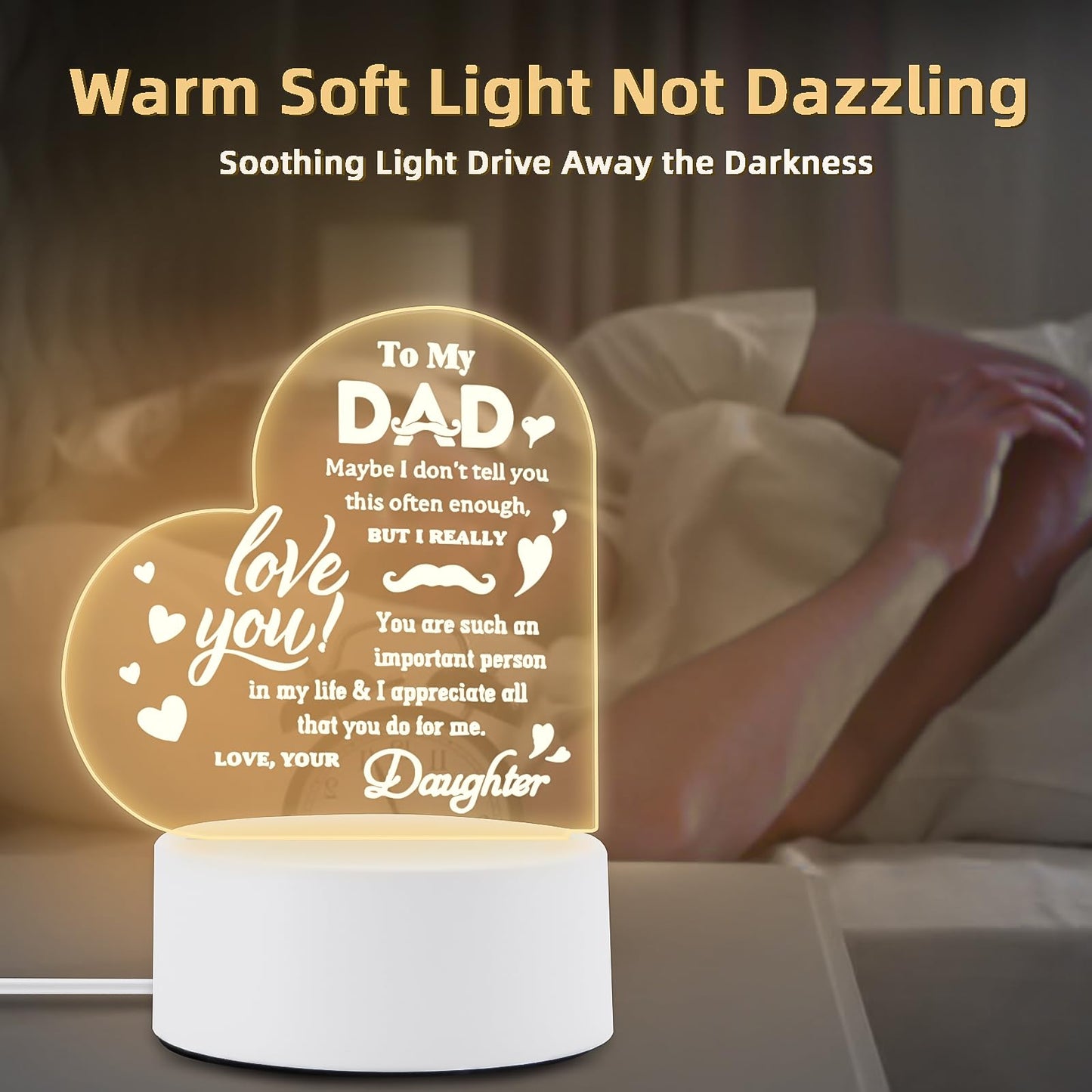 Gifts for Dad- Delicate Dad Birthday Gifts from Daughter Son - Acrylic Night Light LED Bedside Lamp - Ideal Thanksgiving Fathers Day Birthday