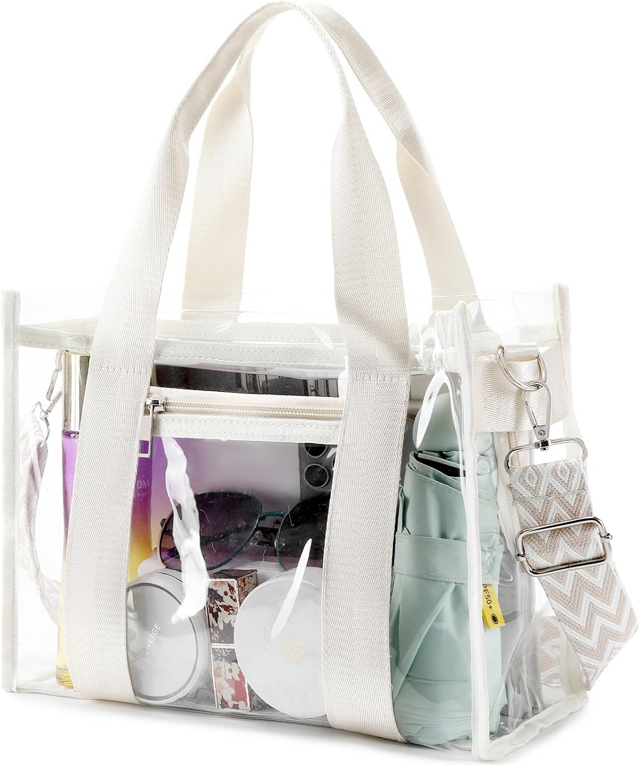Skiennix Clear Stadium Bag - Large Tote with Inner & Outer Zipper Pockets for Events, Concerts, Beach