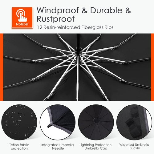 Bodyguard Inverted Umbrella - Large Windproof Design for Rain & Sun | Compact Reverse with Reflective Stripe, Teflon-Coated for Travel