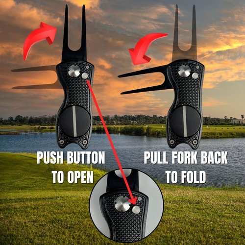 Against The Grain 2 Pack Golf Divot Tool 5-in-1 Black Metal Golf Divot Repair Tool with Magnetic Alignment Ball Marker for Golf Accessories for Men