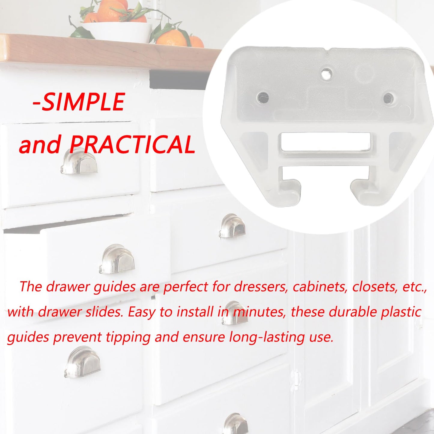 CAMGJORT(12 PCS) Drawer Guides Center Mount 2-7/16 x 1-7/8 x 1/2 Plastic Drawer Track Guides with Screws for Dresser Furniture Cabinet Closet Drawer