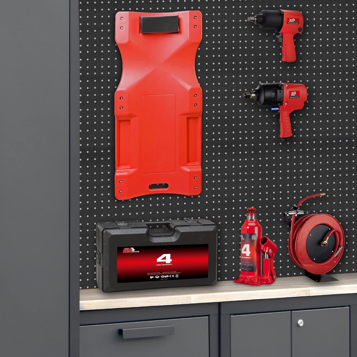 Torin Garage Storage Cabinet Set - 6-Piece Tool Organizer with Lockers & Shelves - 76.8" L x 18.5" W x 75.79" H - Black/Grey