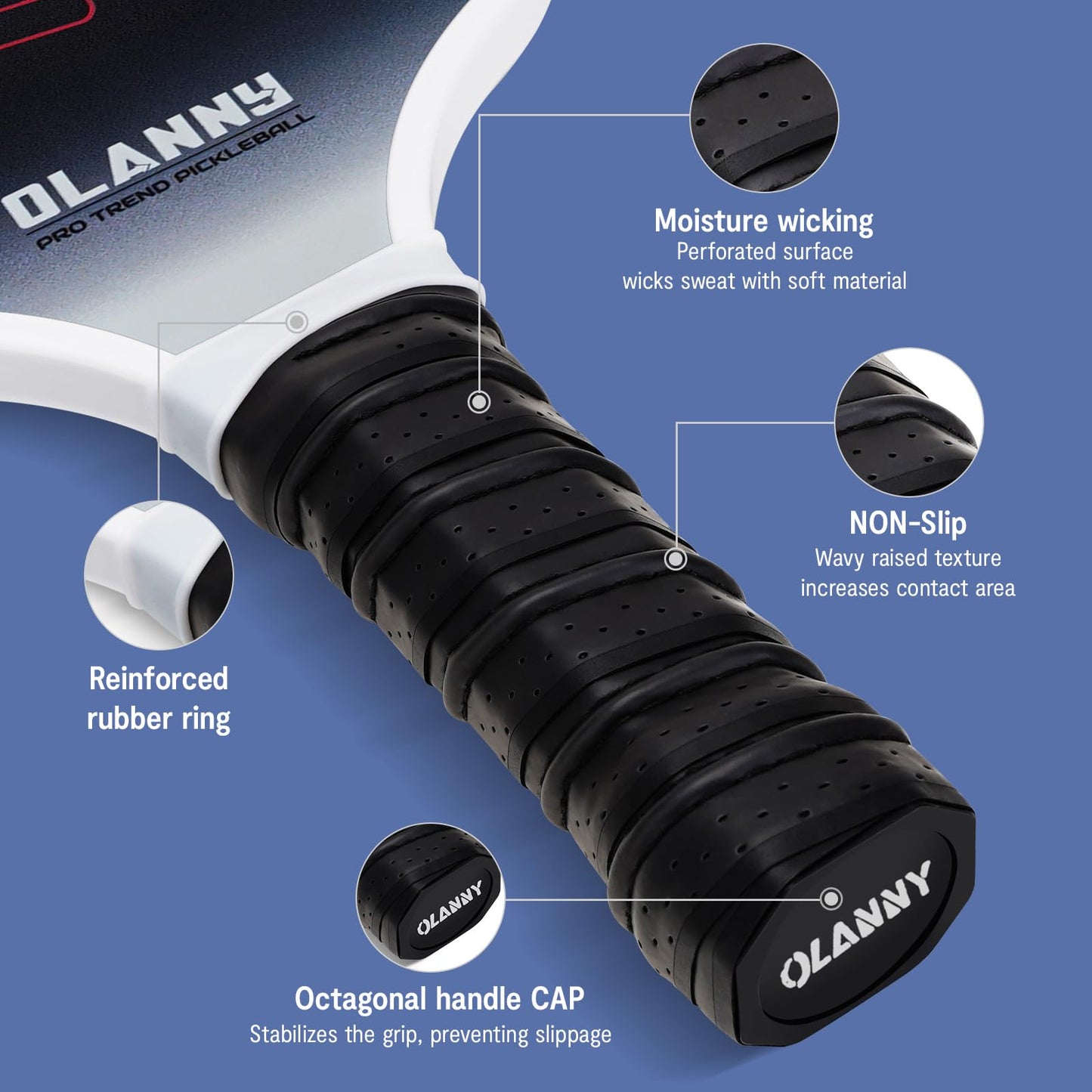 OLANNY Pickleball Paddles - Premium Rackets Face & Polymer Honeycomb Core Includes 4 Pickleball Paddles+ 2 Indoor Balls+ 2 Outdoor Balls+ 1 Portable Carry Bag