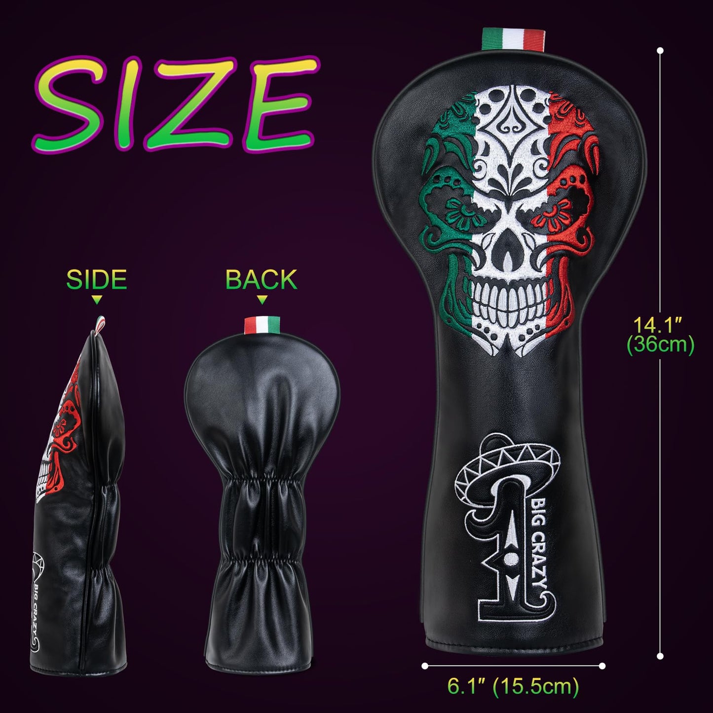 Big Crazy Funny Golf Head Covers, Driver Headcover, Hybrid Fairway Woods Putter Cover, Golf Gift Accessories for Men, Day of The Dead Skull Skeleton Design