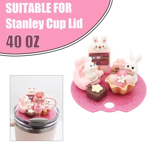 Cup Lid Topper Decoration for Stanley 40 oz，Including Silicone Boot, Silicone Straw Topper Cover Cap, Lid Charms，Cup Chain - Cute Rabbit Decoration Accessories