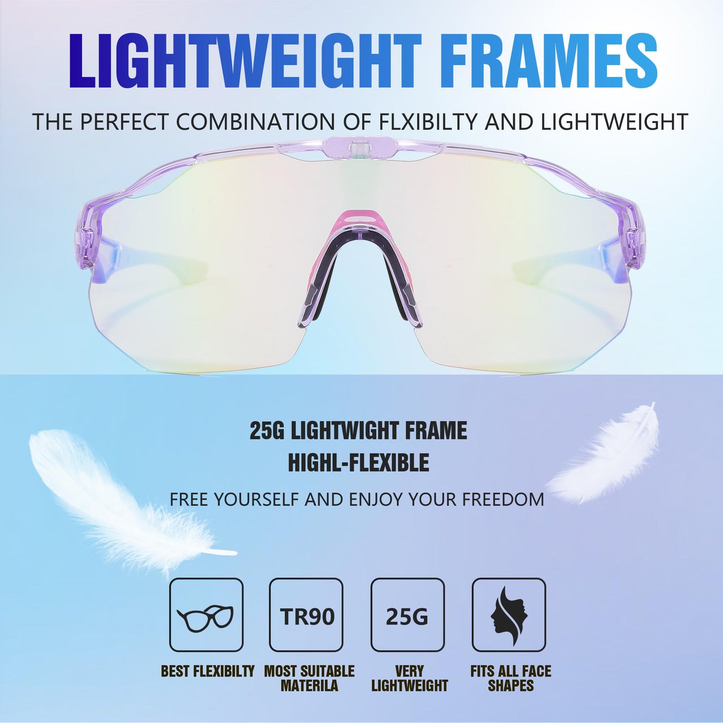 OZOKSKS Photochromic Sports Sunglasses For Men Women|Safety Glasses For Cycling Driving Running Fishing|UV400 Protection Sunglasses(Purple Frame Pink Lens)