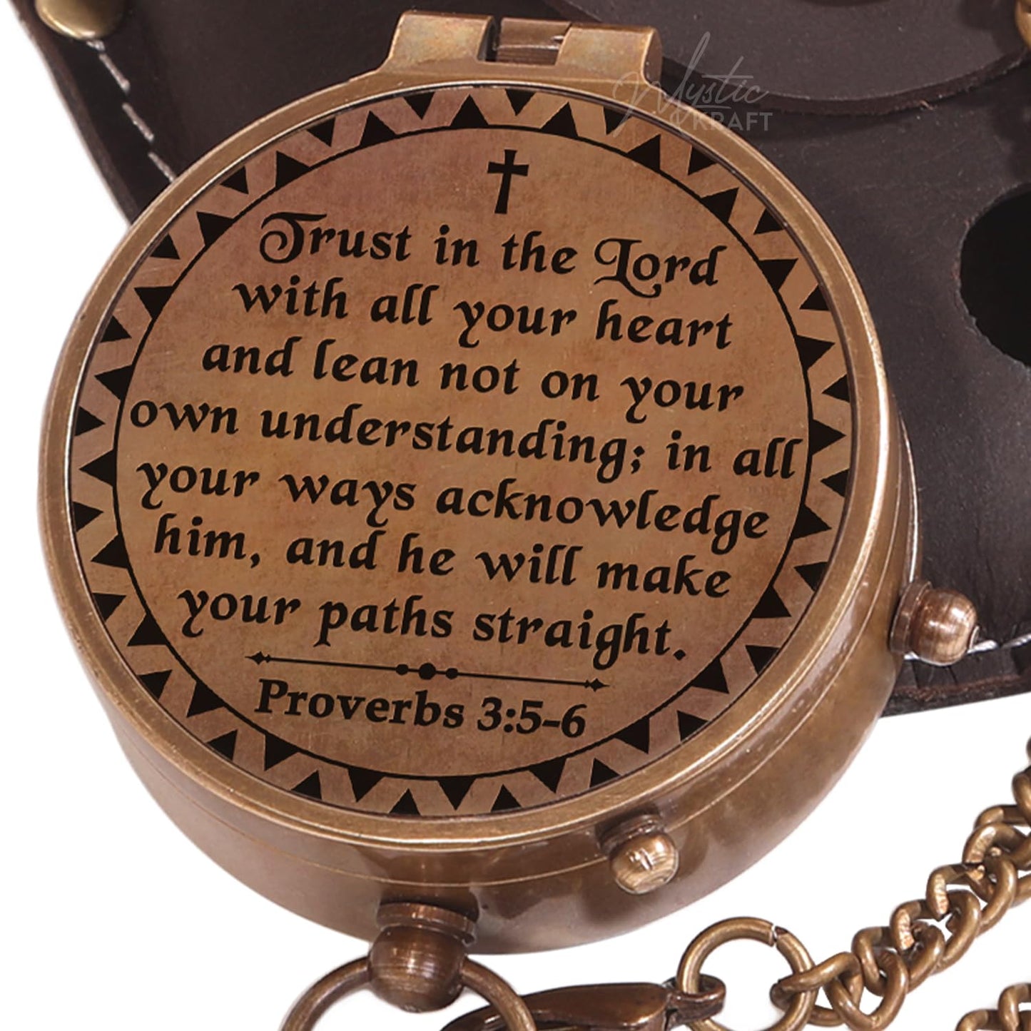 MYSTICKRAFT Trust in The Lord - Proverbs 3:5-6 Engraved Brass Pocket Compass, Baptism Gift for Boys, Confirmation First Communion, Religious Christian Easter for Kids, Christmas