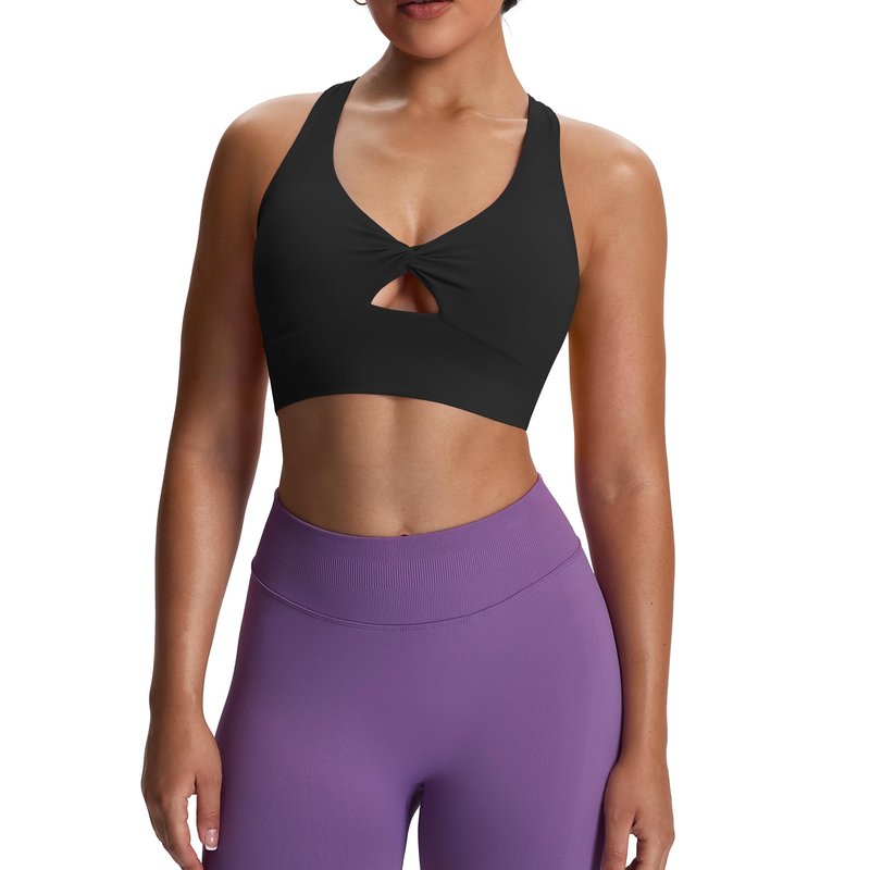Aoxjox Women's Workout Sports Bras Twist Front Fitness Training Gym Bra Yoga Crop Lola Tank (Black, X-Large)