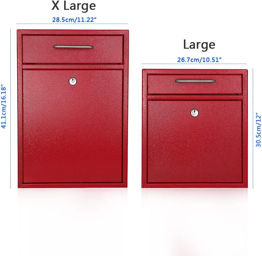 Secure Wall-Mount Mailbox with Lock | KYODOLED Large Steel Drop Box, Black, 16.2H x 11.22L x 4.72W