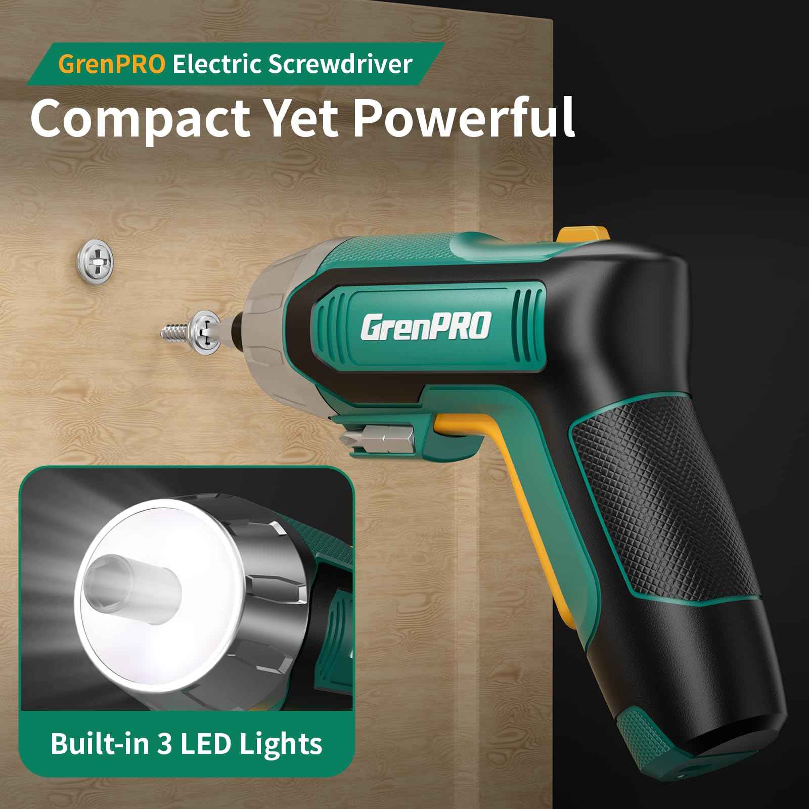 GRENPRO 4V Electric Screwdriver Rechargeable, Cordless Screwdriver 9pcs Bit with 1pc Bit Holder, USB Small Power Screwdriver Set with Bits, Green