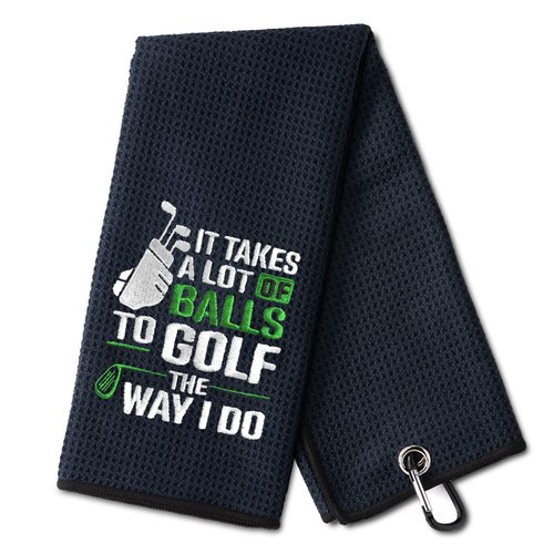 DYJYBMY It Takes A Lot of Ball Funny Golf Towel, Embroidered for Bags With Clip, Men's Accessories, Fathers Day Birthday Retirement Gifts for Fan Dad
