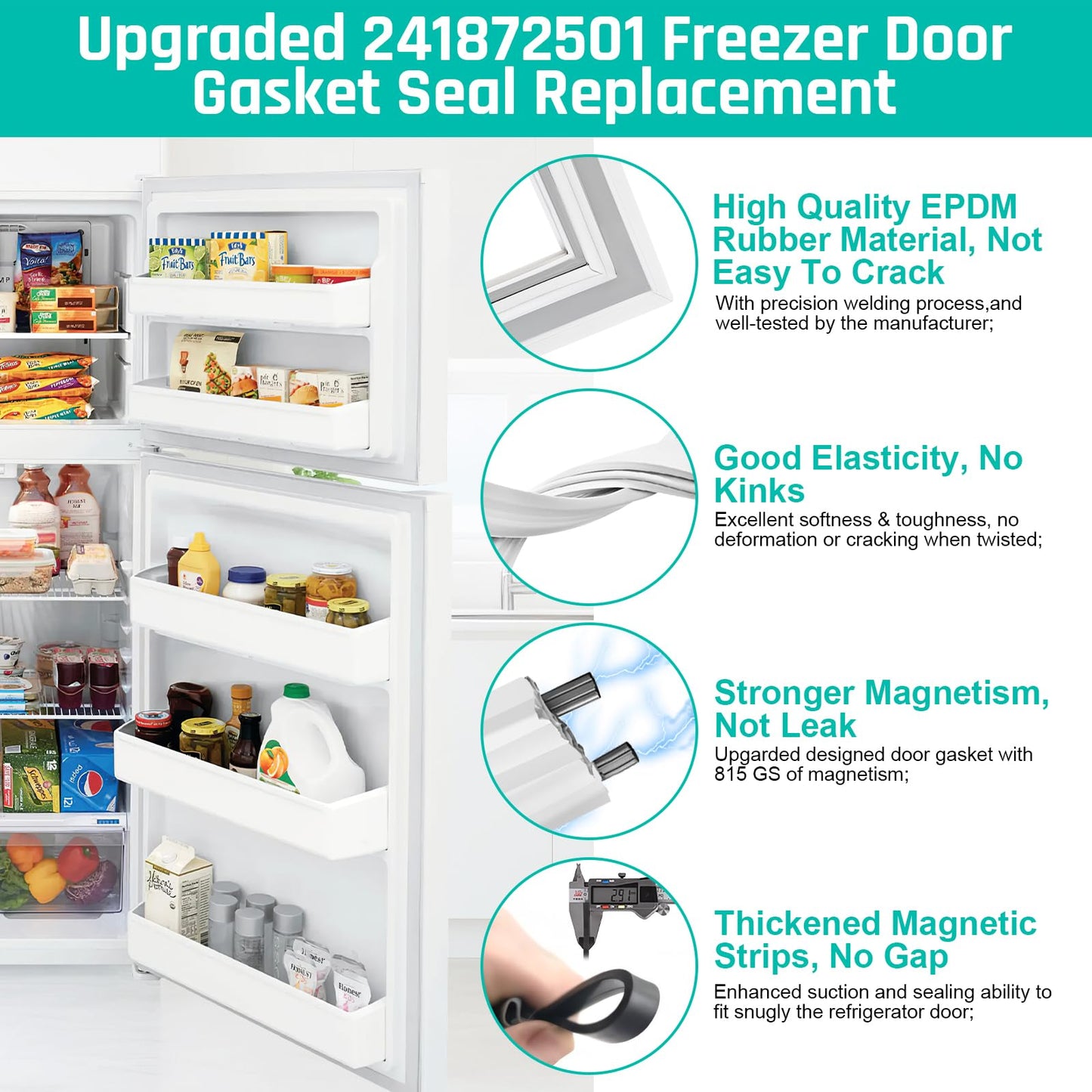 Upgraded 241872501 Refrigerator Freezer Door Gasket Compatible with Frigidaire, Ken-more, Cro-sley Refrigerator Replaces 240370901, 240554113, 5304439517 Gasket Part
