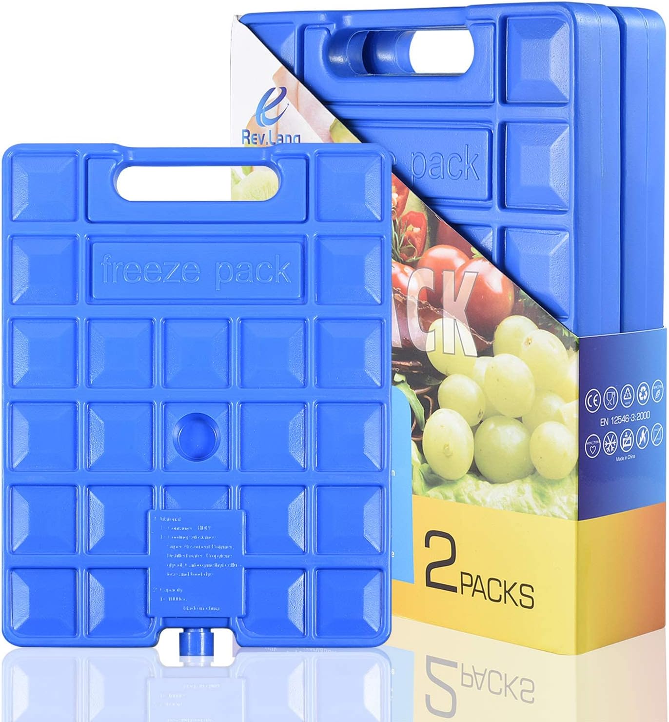 REV. LANG Large Freezer Ice Pack - Reusable Quick Freeze Blocks with Handle | Set of 2 (1000g)