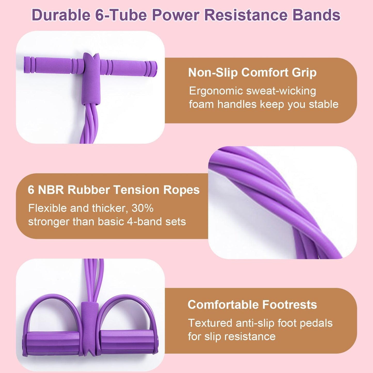 Pedal Resistance Bands - Durable 6-Tube Elastic Fitness Bands for Full-Body Workouts | Ideal for Men & Women