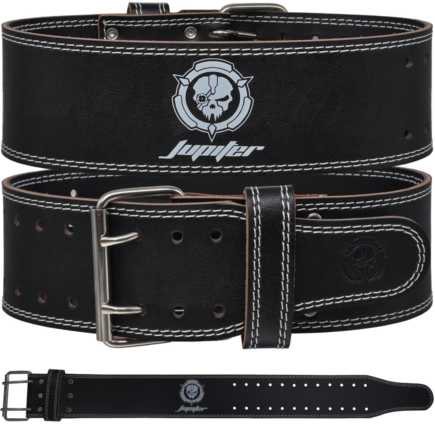 Weight lifting Belt (6mm Thick) - Genuine leather, offering back support. Double-pronged buckle, ideal for weightlifting, powerlifting, squats and deadlifts(White M)