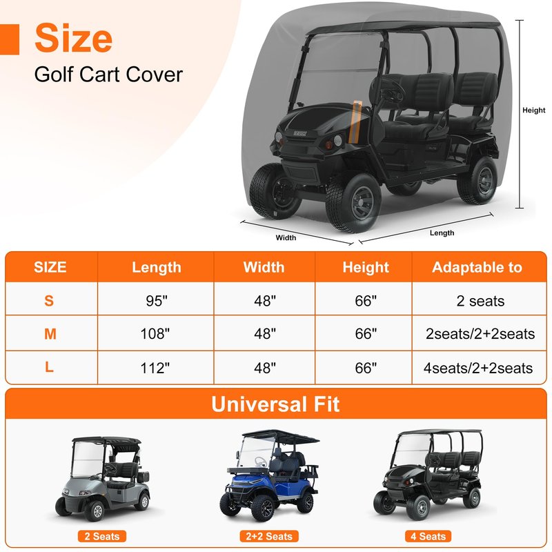 ZOTUEN Golf Cart Covers 4 Passenger, 420D Heavy Duty Golf Cart Rain Cover with Waterproof Zipper and Reflective Strips, Universal Fits for 2+2/4 Seat Yamaha EZGO Honda Club Car