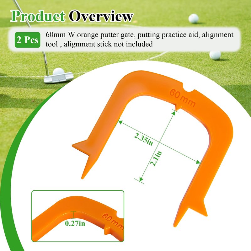 2 Pcs Align Putting Gates Practice Set for Providing Alignment & Accuracy Assistance, Golf Putting Practice Aid, Alignment Tool, Golf Putting Mat Trainer for Use on the Green, 60mm W Orange