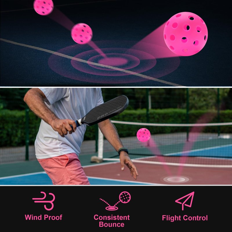 Sukeen Outdoor Pickleball Balls with Mesh Bag, 40 Holes Pickleballs Outdoor, High Bounce Pickle Balls for All Style Pickleball Paddles, Perfect Balanced Pickle Ball Rose Red 12 Pack