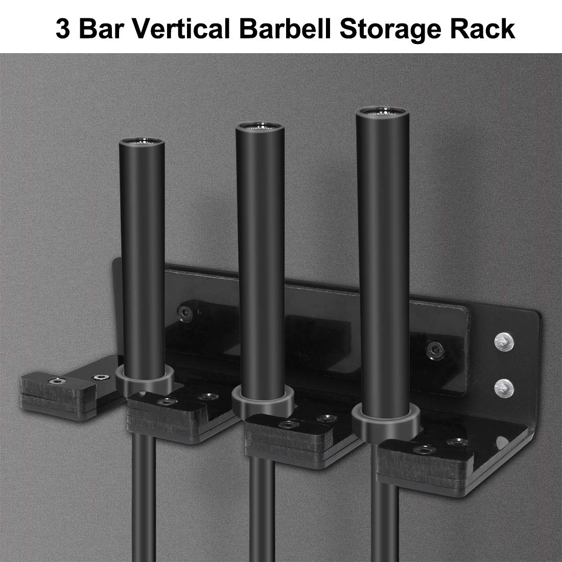 Uboway Vertical Olympic Barbell Holder - 3 Bars Wall Mounted Barbell Hanging Storage Hanger Rack Home Gym Accessory (Black)