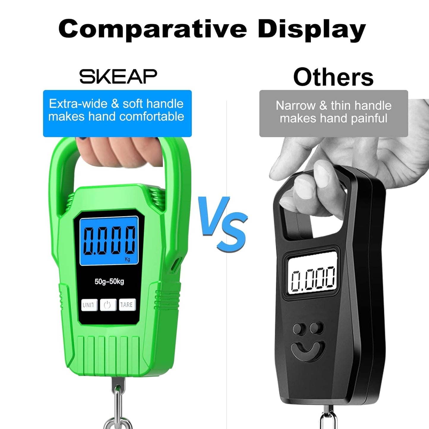 SKEAP Digital Fish Scale - 110lb Capacity with Backlit LCD Display & Large Handle | Green Fishing Gift