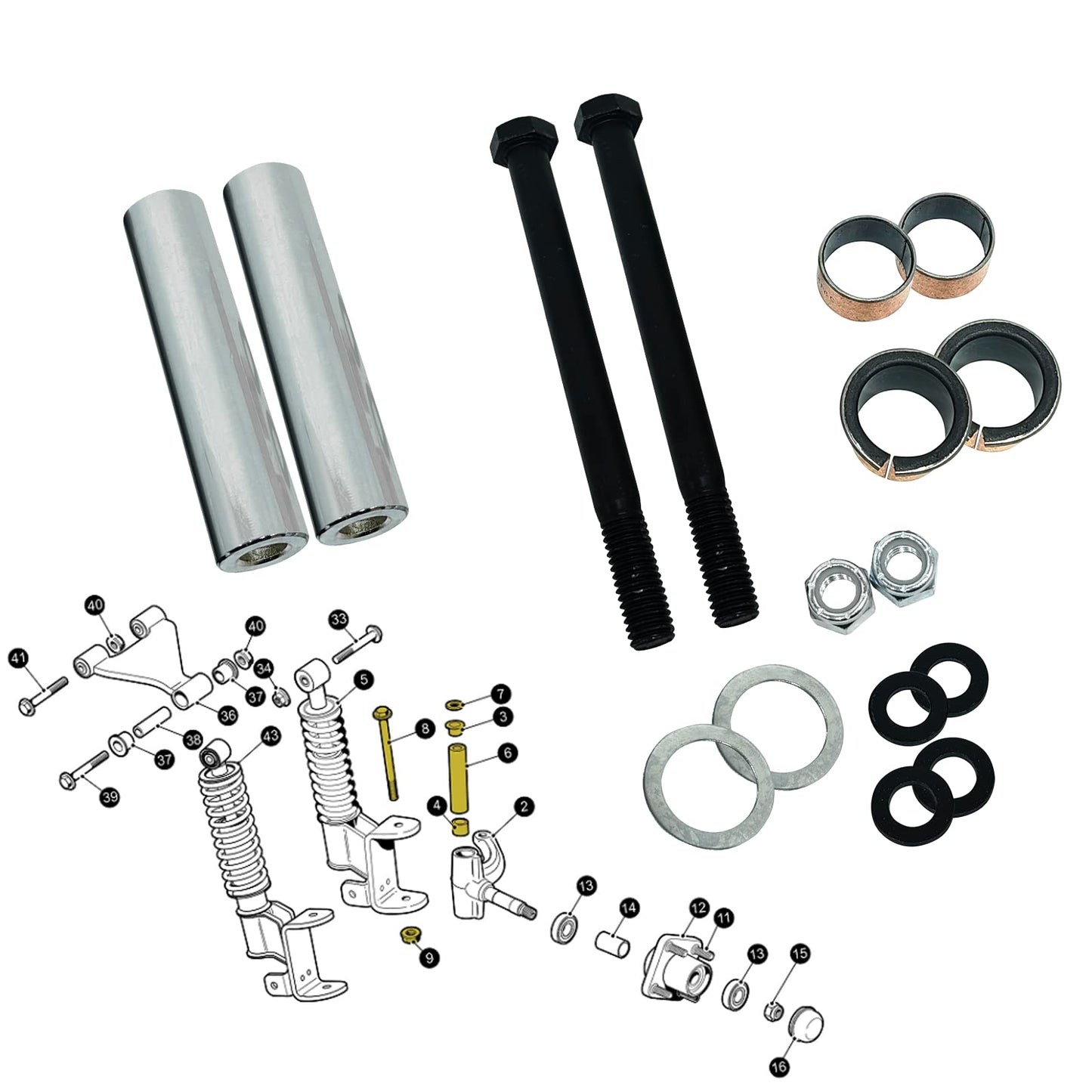 XUANYUDG0769 Golf Cart Spindle Bushing King Pin Tube Claw Copper Sleeve and Washers Assembly Repair Kit Fits for EZGO TXT/PDS Replaces 70648-G01 70749G01 70745G01