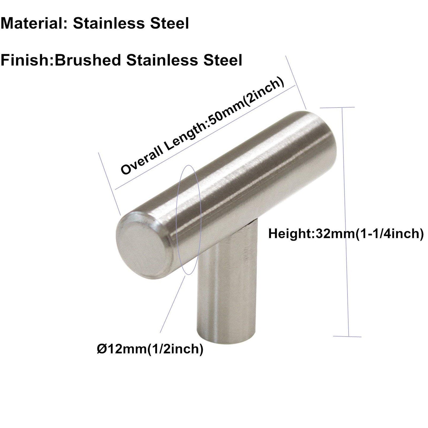 goldenwarm 5Pack Brushed Nickel Cabinet Knobs Sliver Cabinet Knob Brushed Stainless Steel Drawer Pulls and Handles Bedroom Furniture Handles 50mm/2in Overall Length